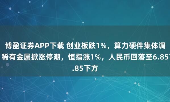 博盈证券APP下载 创业板跌1%，算力硬件集体调整，稀有金属掀涨停潮，恒指涨1%，人民币回落至6.85下方